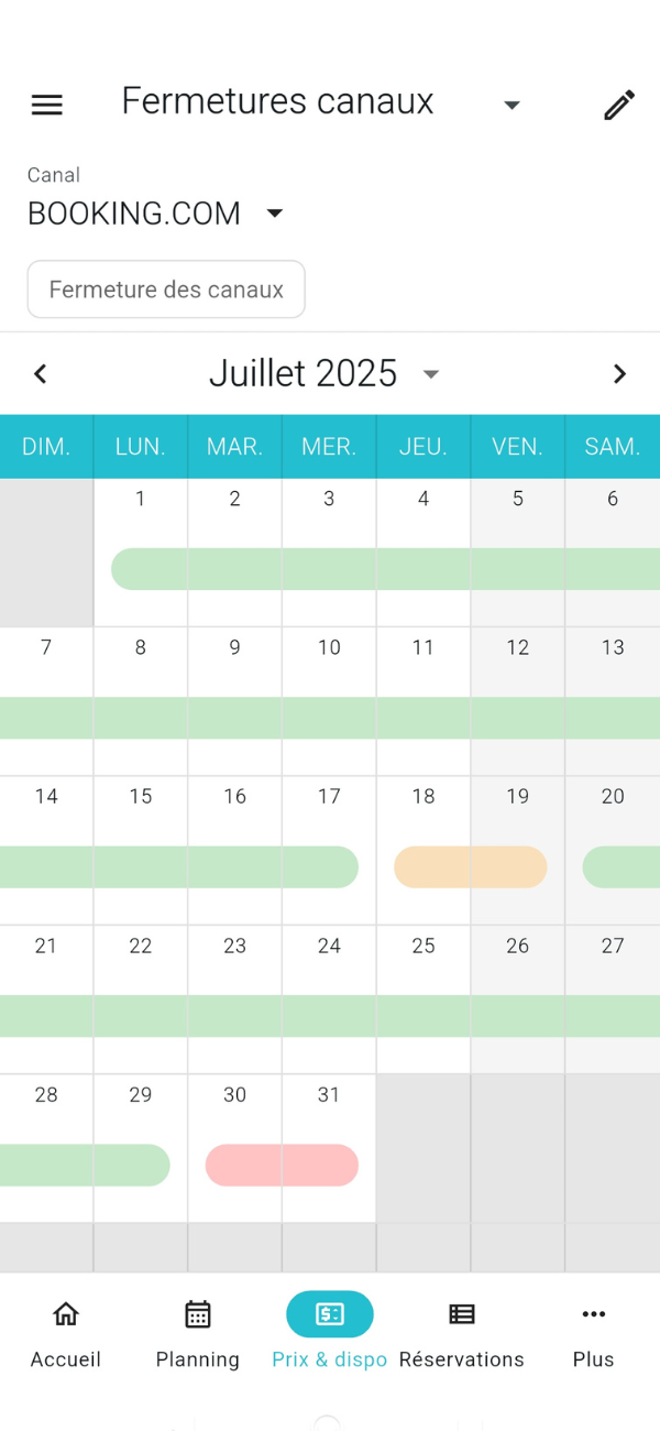 Channel Manager screen