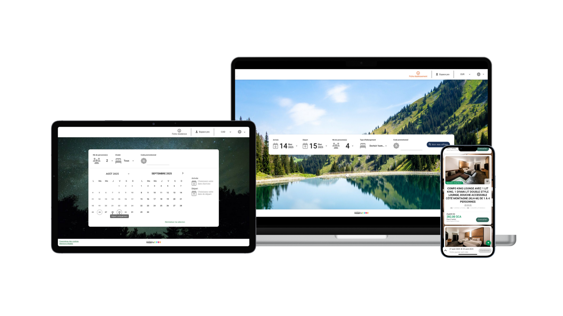 Reservit booking engine interface on desktop and mobile devices