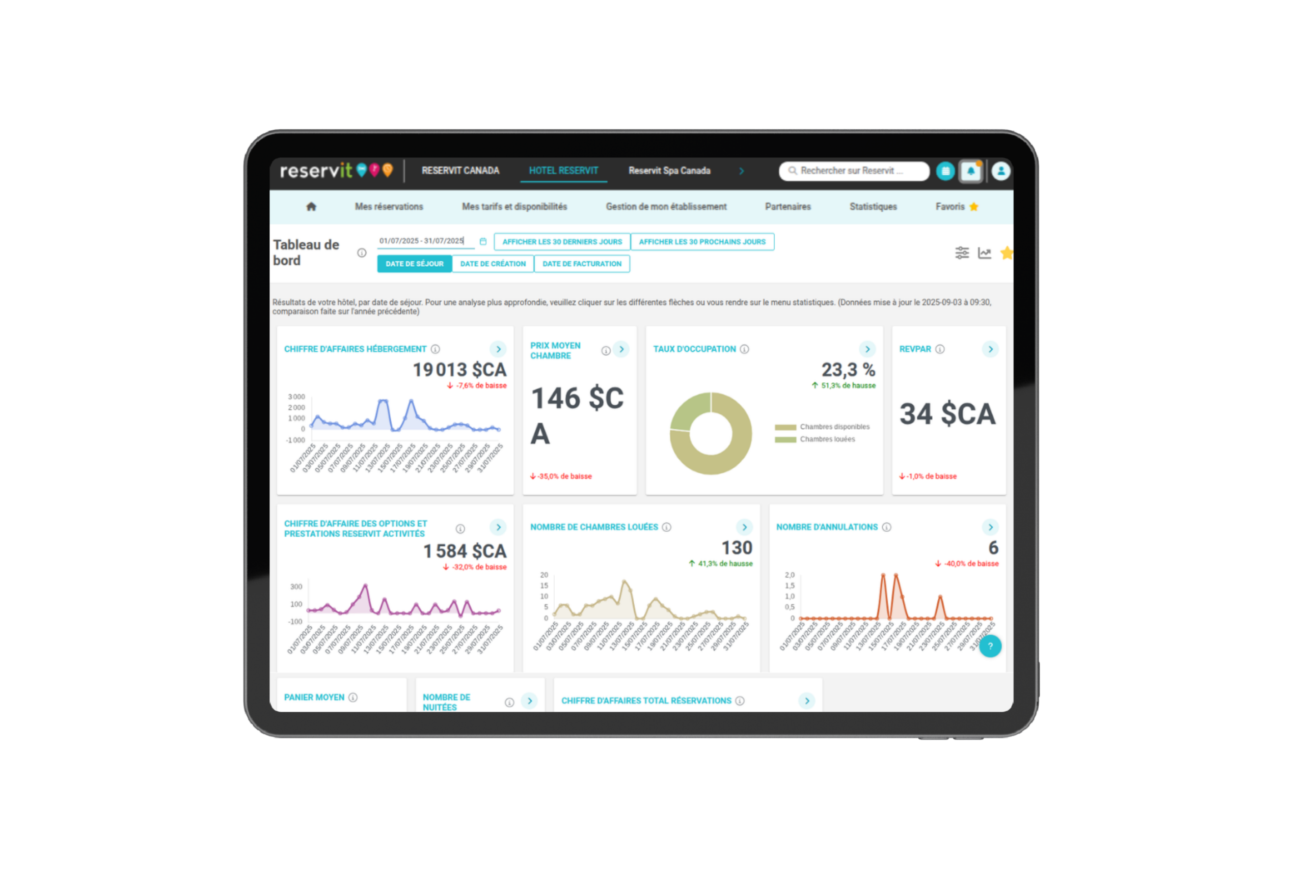Booking engine on tablet